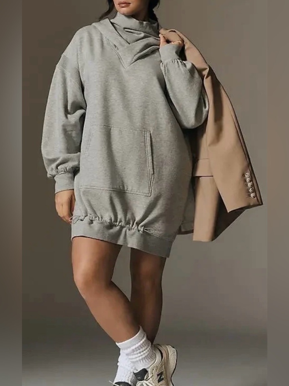 Daily Practice by Anthropologie Gray Hooded Mini Dress with Front Pocket XS